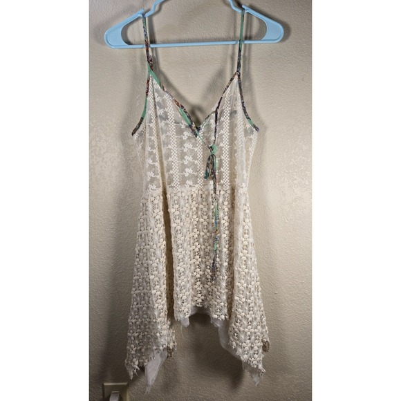 BKE Tops - G by BKE Tank Top S Cream Sheer Floral Lace Handkerchief Hem Boho Fairy festival